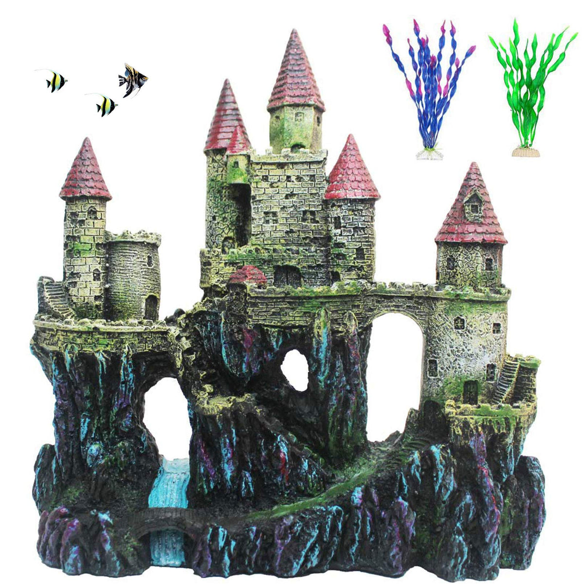 PINVNBY aquarium resin castle red front view, sheltering fish and enhancing decor
