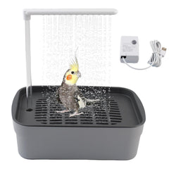 PINVNBY automatic bird bath shower cage setup shows easy installation for parrots.
