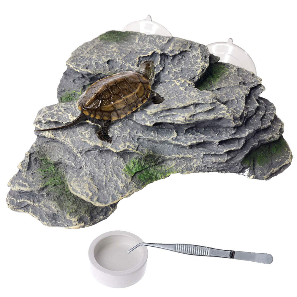 PINVNBY basking platform turtle rock with suction cups for secure basking.