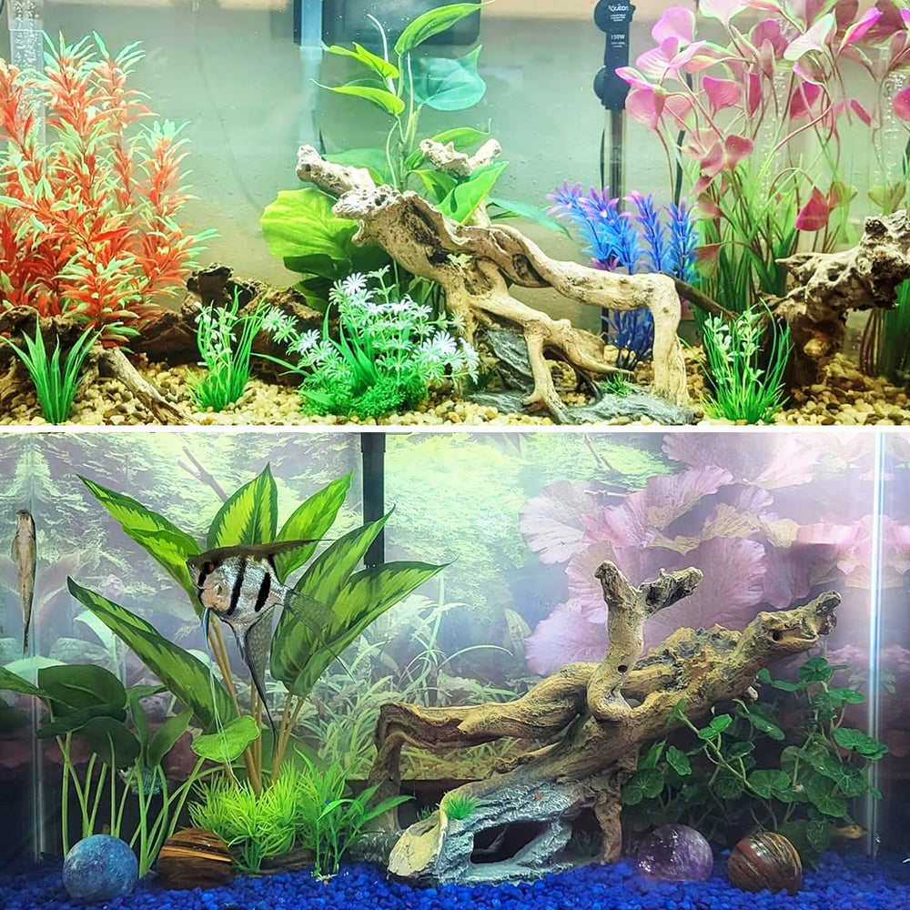 PINVNBY resin driftwood close-up shows bright colors enhancing underwater scenery