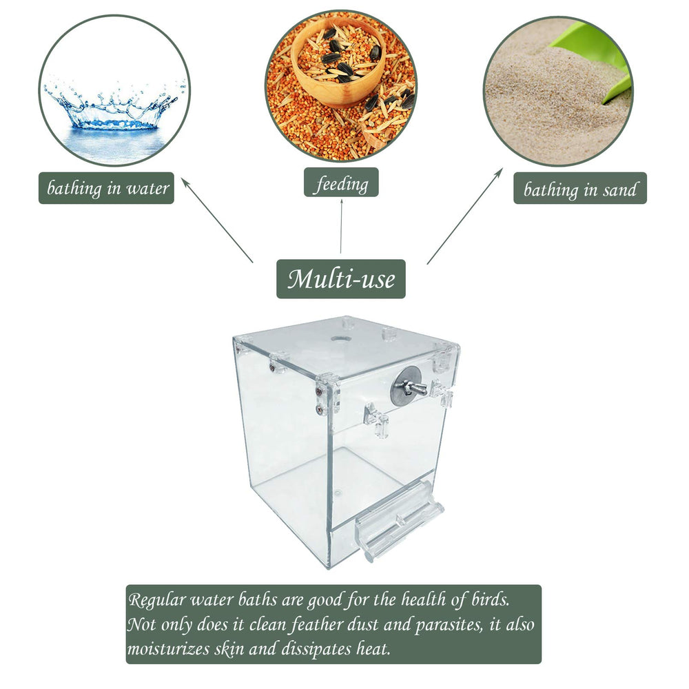 PINVNBY Bird Bath Box fits small birds like canaries and budgies.
