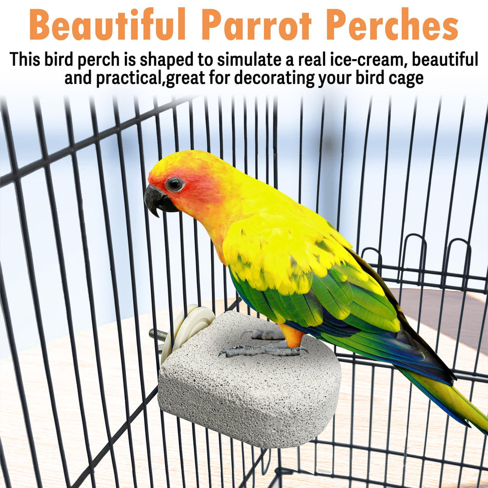 PINVNBY perch serves as decorative cage accent and natural behavior aid.