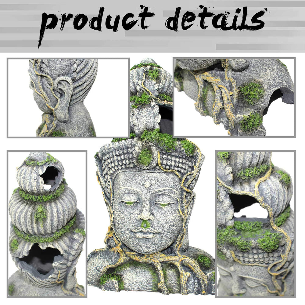 PINVNBY Large Buddha head statue height for 20-55 gallon tanks
