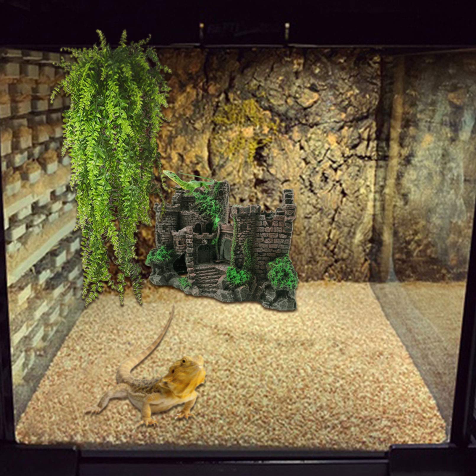 PINVNBY castle habitat view enhances enrichment for arboreal reptiles.