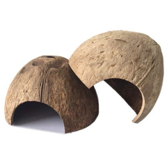 PINVNBY coconut reptile hide with two holes offers secure shelter and easy access.