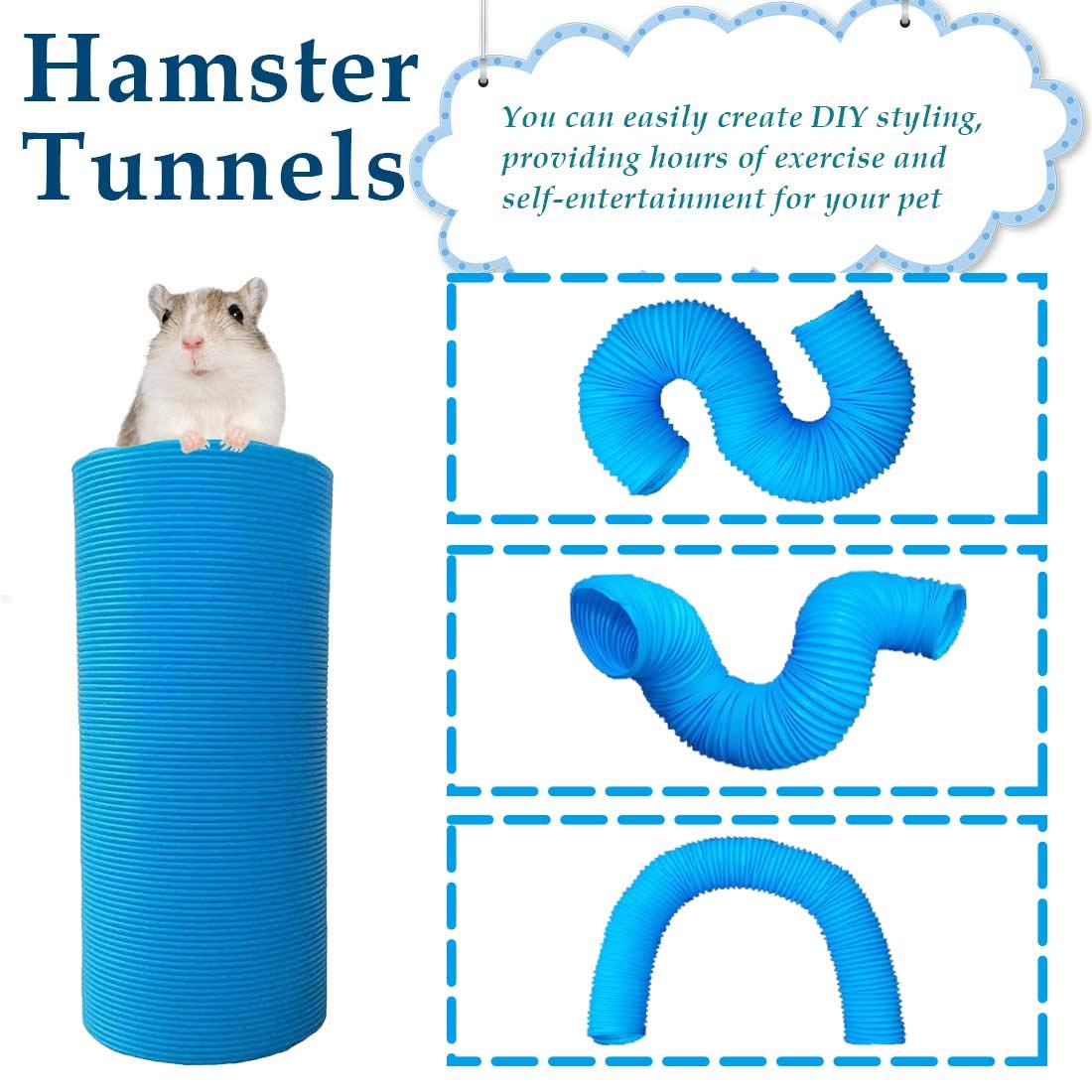 PINVNBY guinea-pig tunnel extended length blue highlights expandable design for longer play.