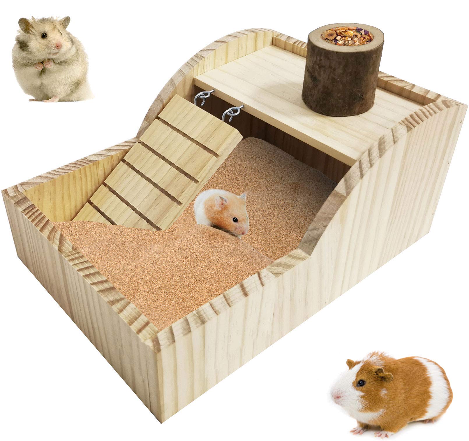 PINVNBY hamster sand bath box wooden-shower highlights natural birch safety for gentle grooming