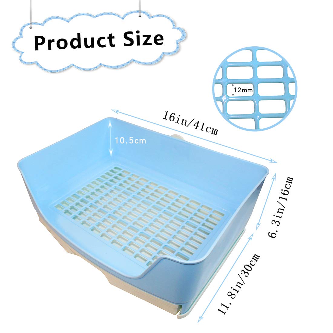 PINVNBY blue pet litter pan in cage promotes odor control.