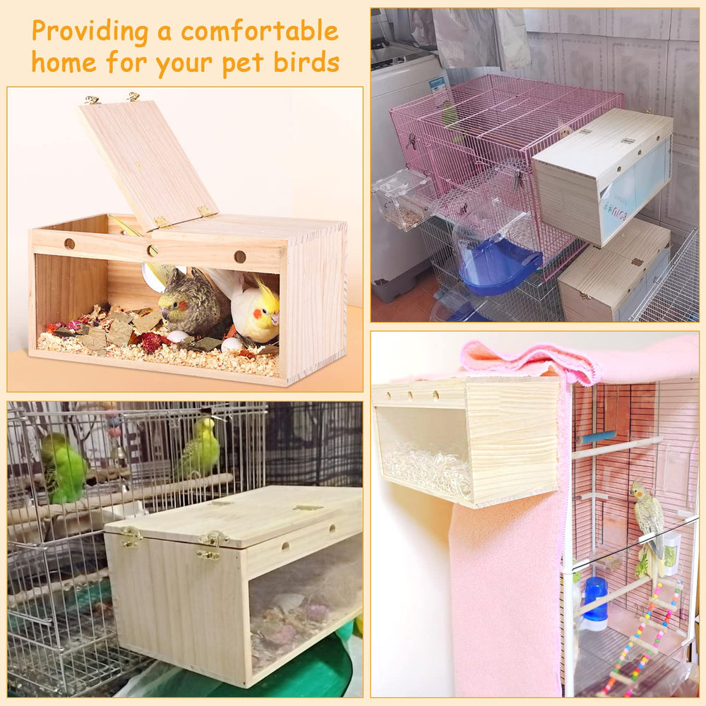 PINVNBY natural wood parakeet nesting box size middle ensures proper fit for many small birds.