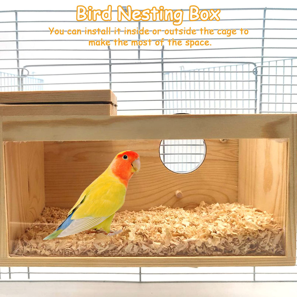 PINVNBY natural wood parakeet nesting box top opening enables easy maintenance and bedding change.