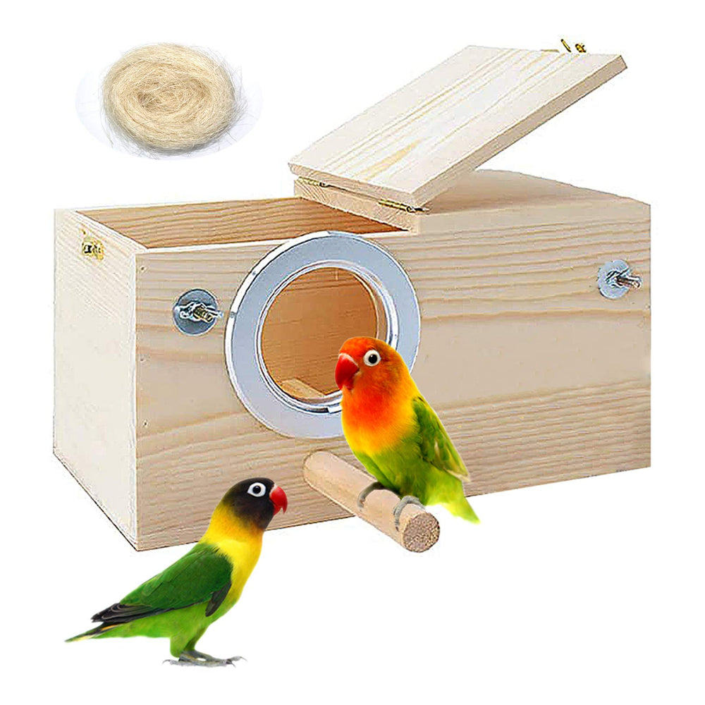 PINVNBY parakeet nesting box top view—natural wood design supports safe nesting.