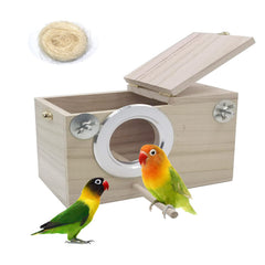 PINVNBY parakeet nesting box top view showing natural wood and easy-clean lid