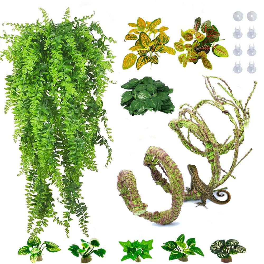 PINVNBY plantas para reptiles con hojas grandes colgantes, refugio natural en el terrario.