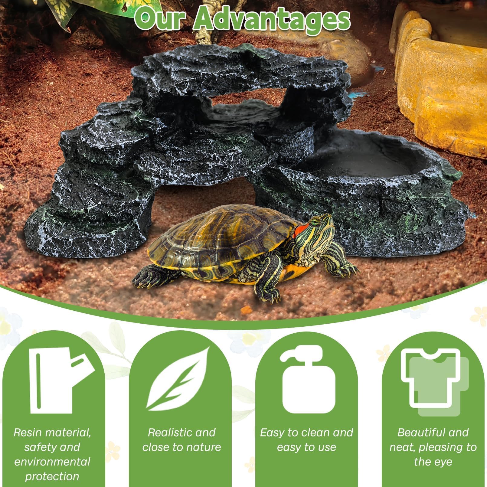 PINVNBY Reptile Hide Resin Turtles Dock versatile hide for snakes and geckos