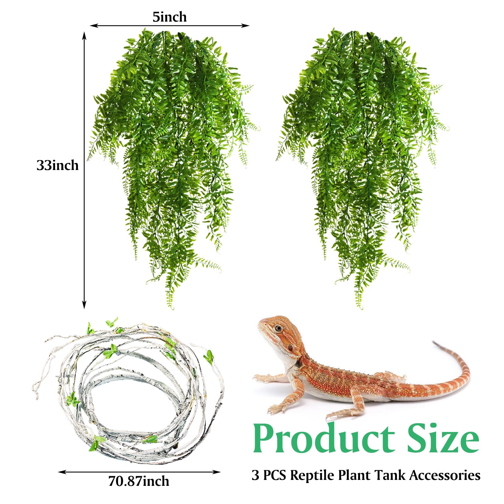 PINVNBY reptile tank decor setup enhances gecko habitats with climbing options.