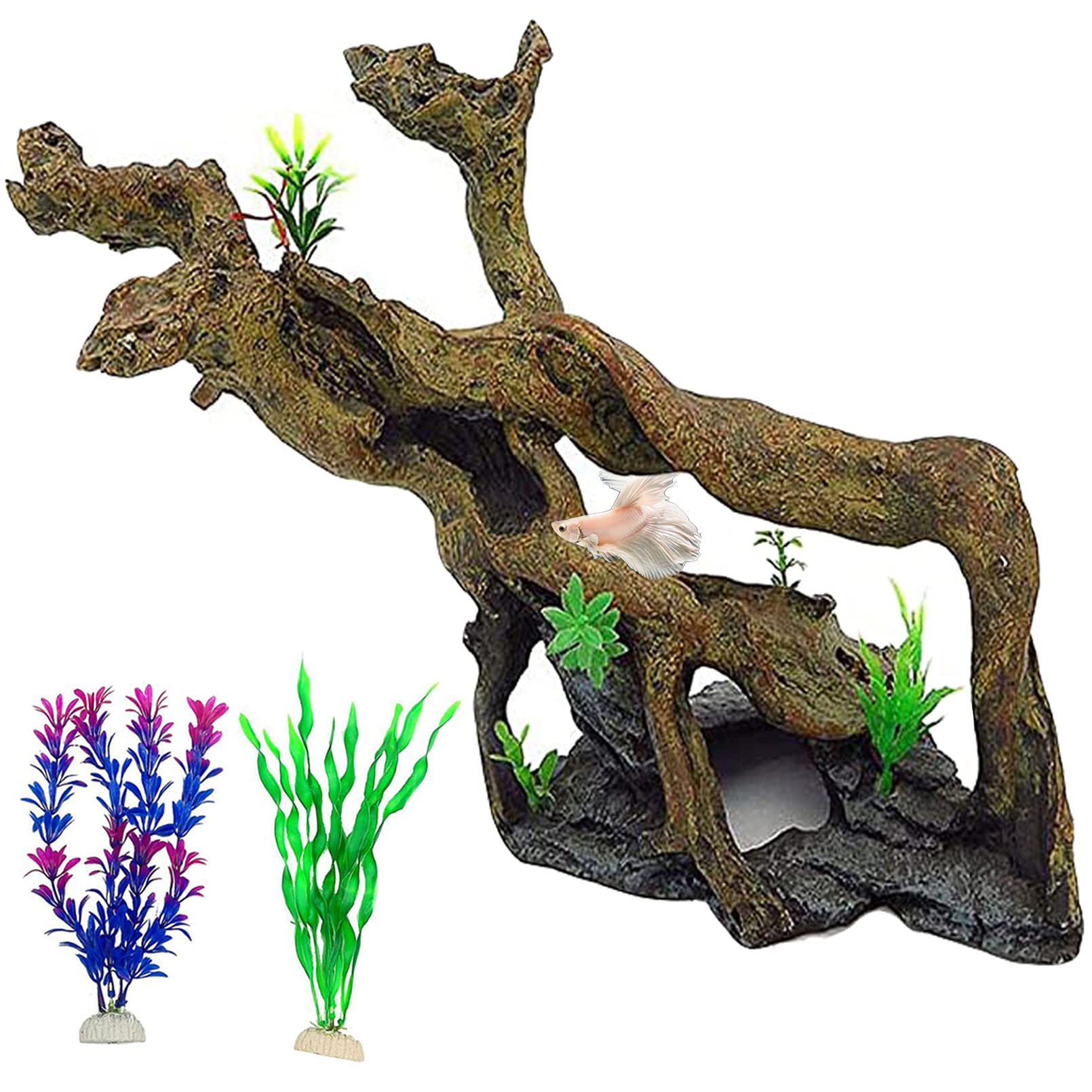 PINVNBY resin driftwood tree-branch aquarium decoration adds natural realism and fish shelter