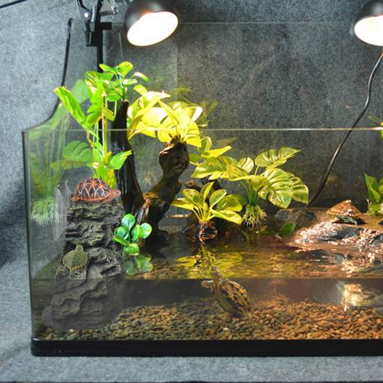 PINVNBY resin rock design adds a natural look and climbing surface for reptiles.