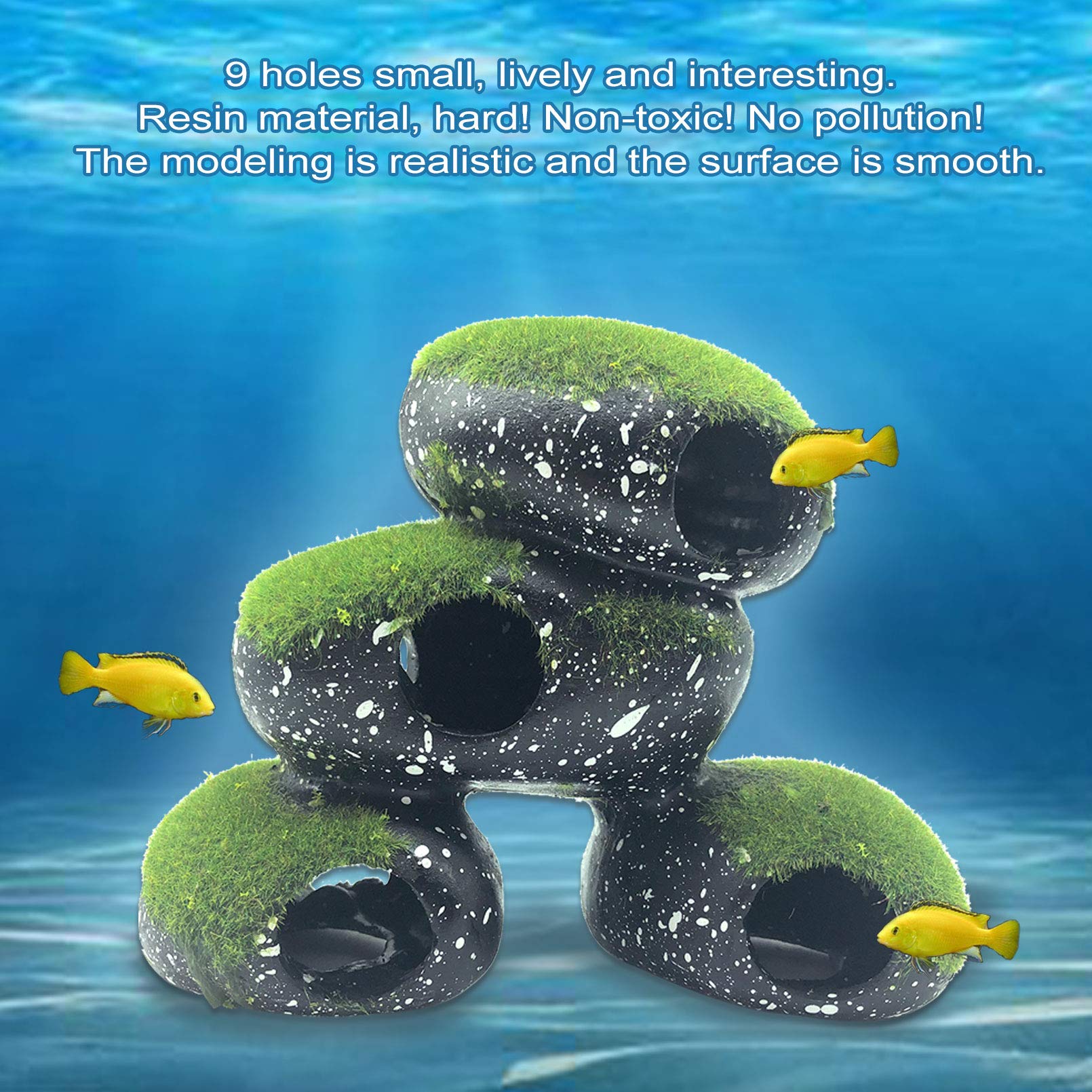 PINVNBY cave interior allows small fish and shrimp to swim through for enrichment.