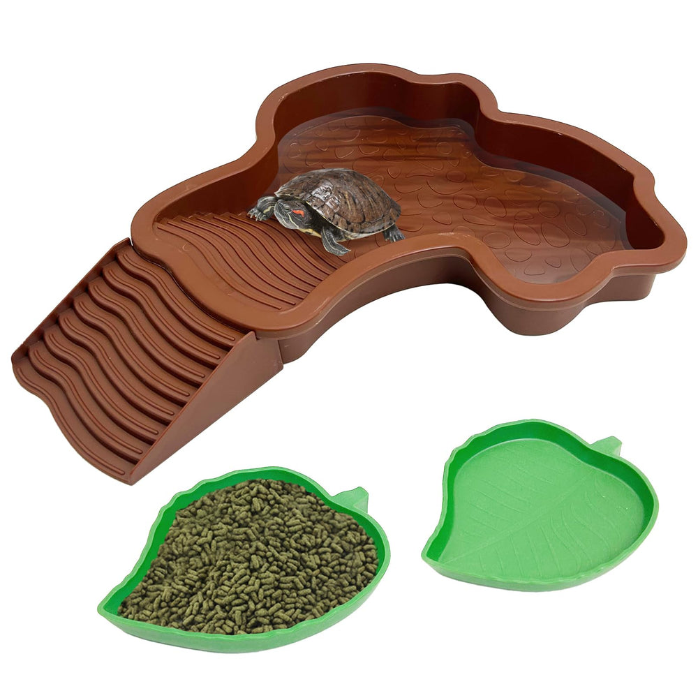 PINVNBY tortoise water dish closeup showing durable plastic for easy cleaning and daily hydration