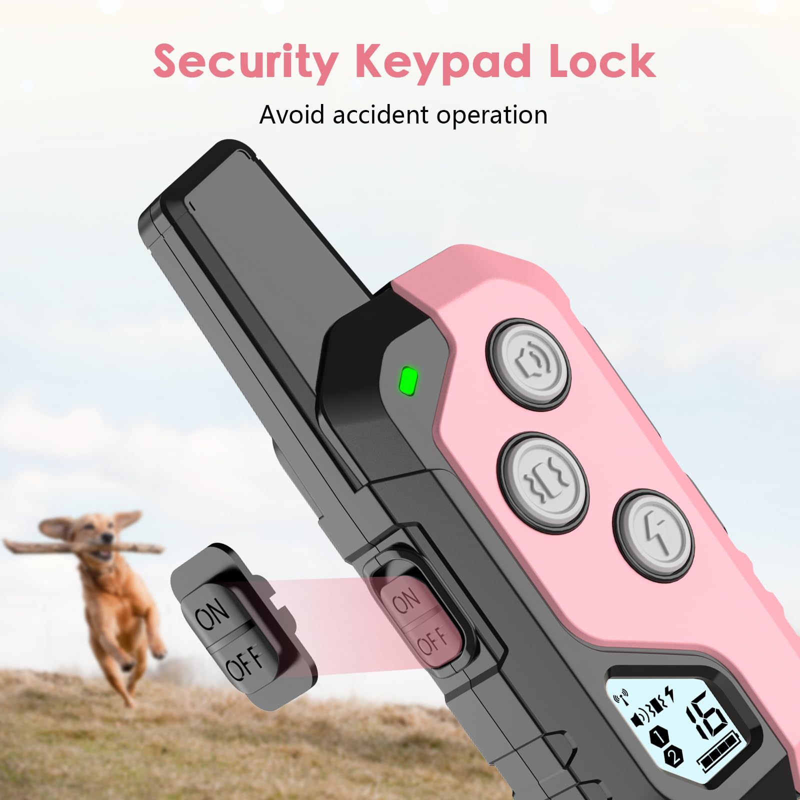 PIOUNS shock collar adjustable strap demonstrates length for different dog sizes