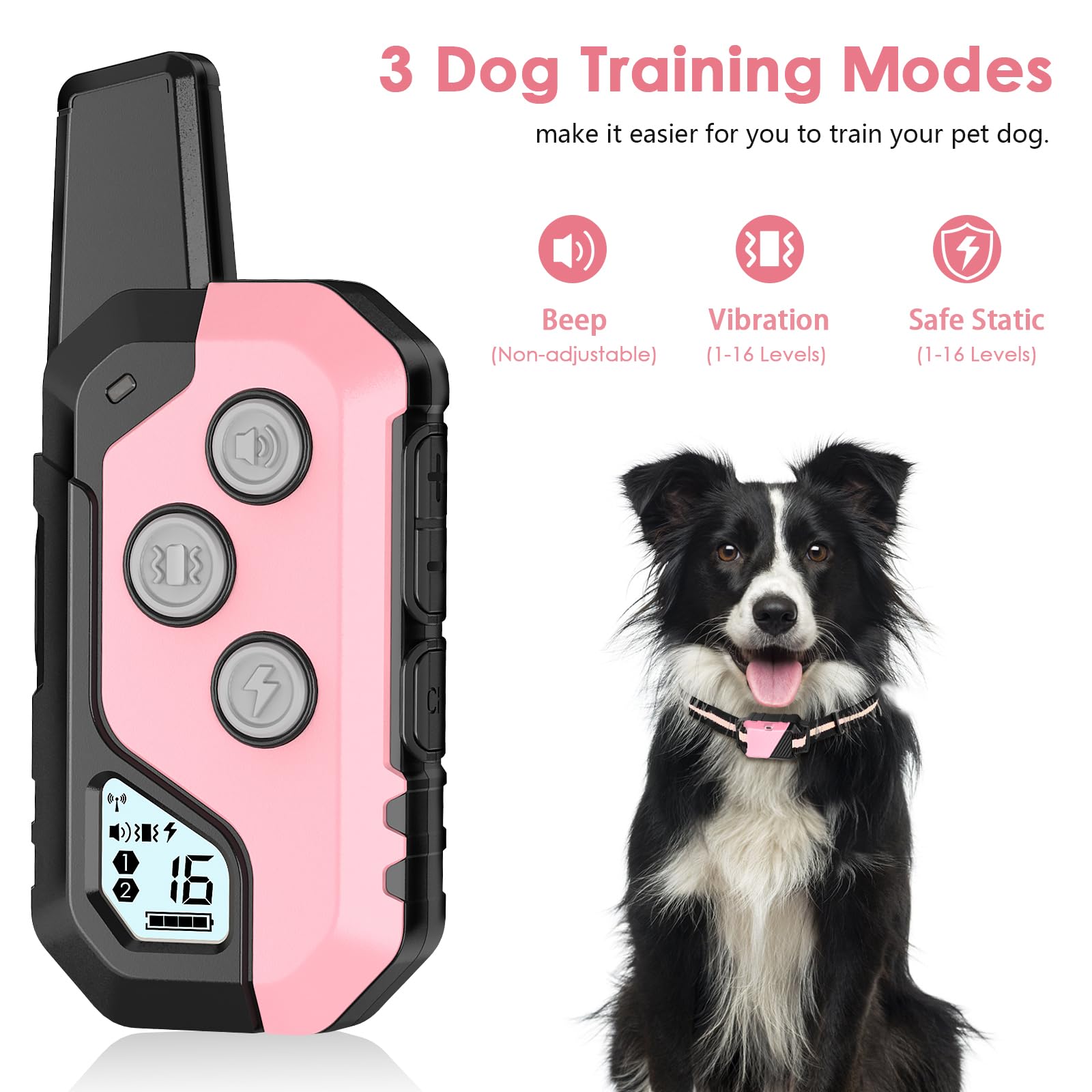 PIOUNS shock collar IP67 waterproof rating shown for all-weather training
