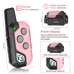 PIOUNS shock collar receiver on a dog demonstrates safe vibration and static options