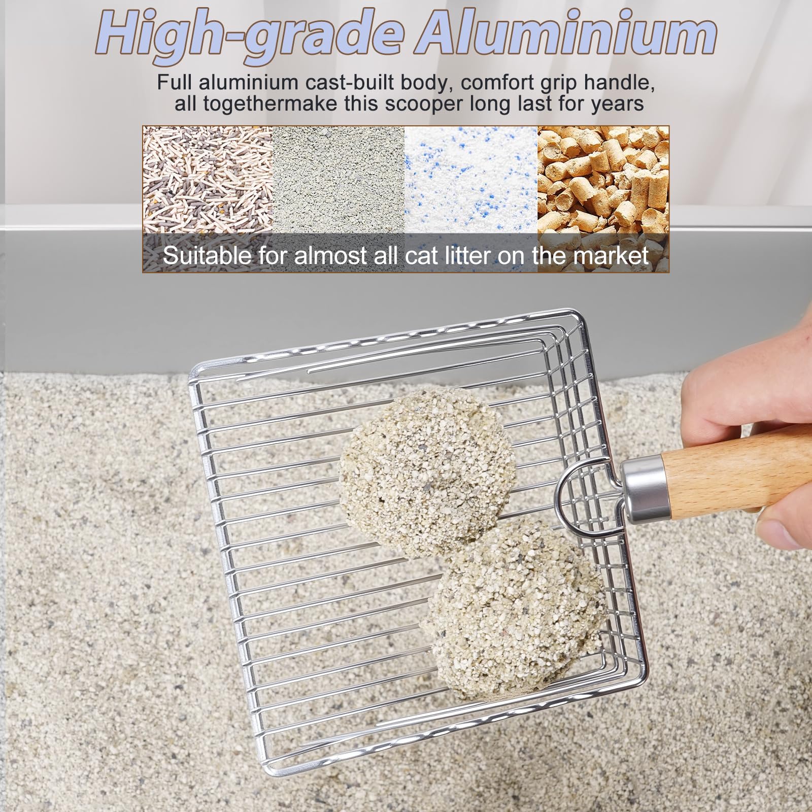 PIPIMOO metal litter scoop rapid screening for faster waste removal.