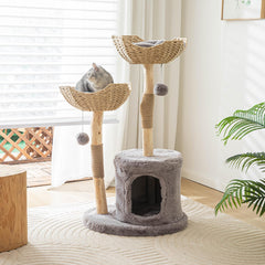 PISARRY cat tree tower 46-inch showcasing sturdy wood for lasting play