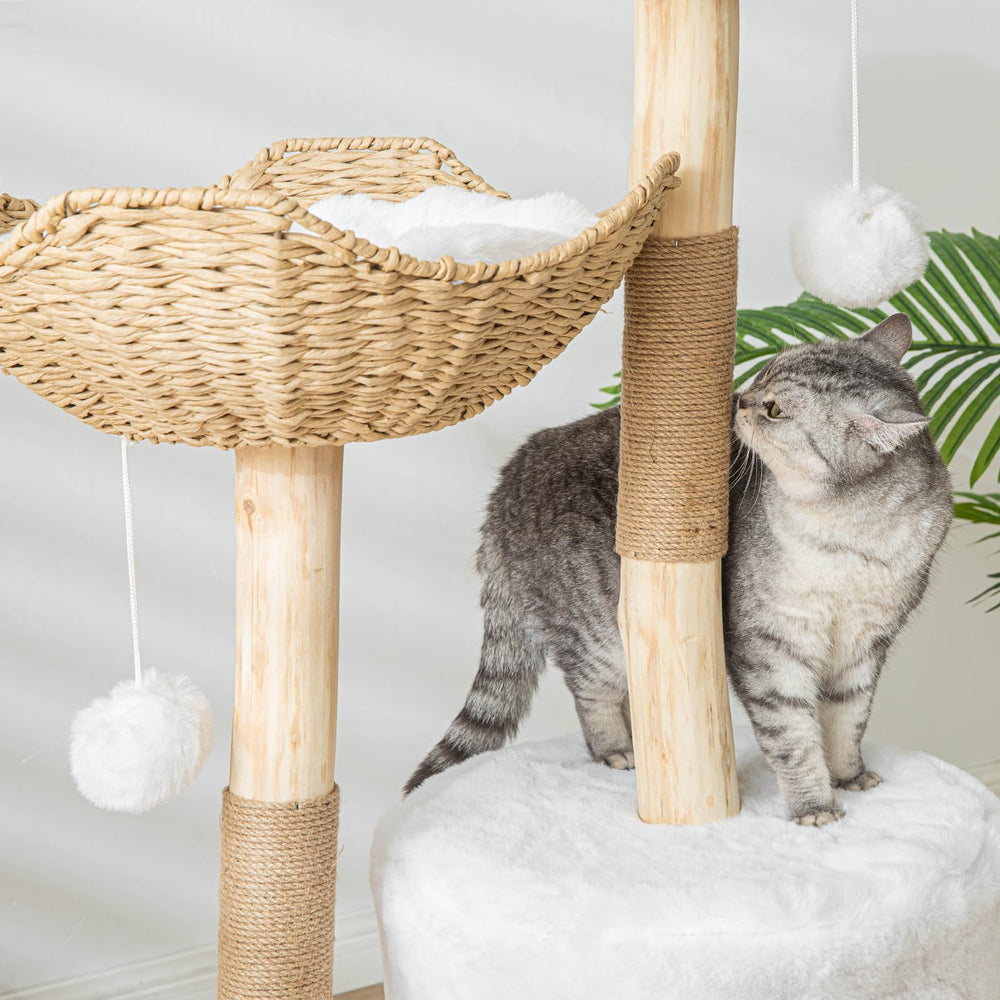 PISARRY Cat Tree Tower two flower-like perches provide elevated viewpoints.