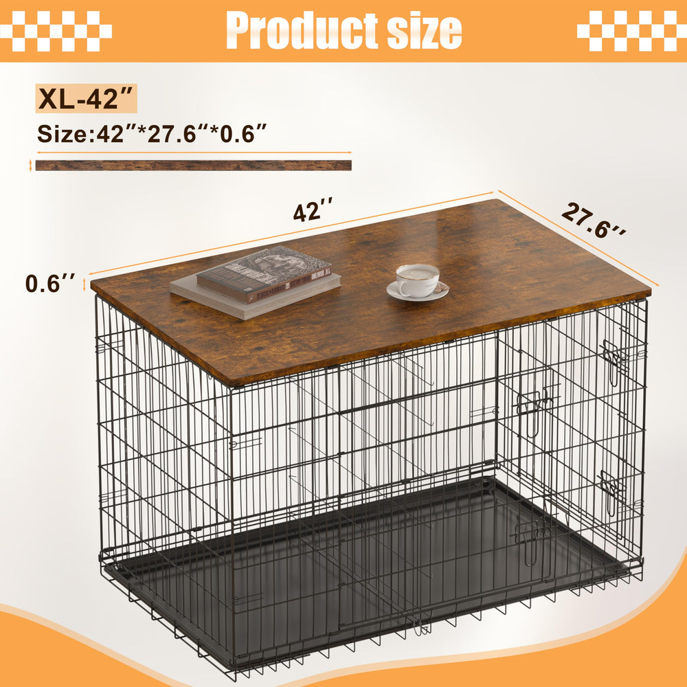 Piskyet Dog Crate Topper Rustic Brown side view showing guard protection