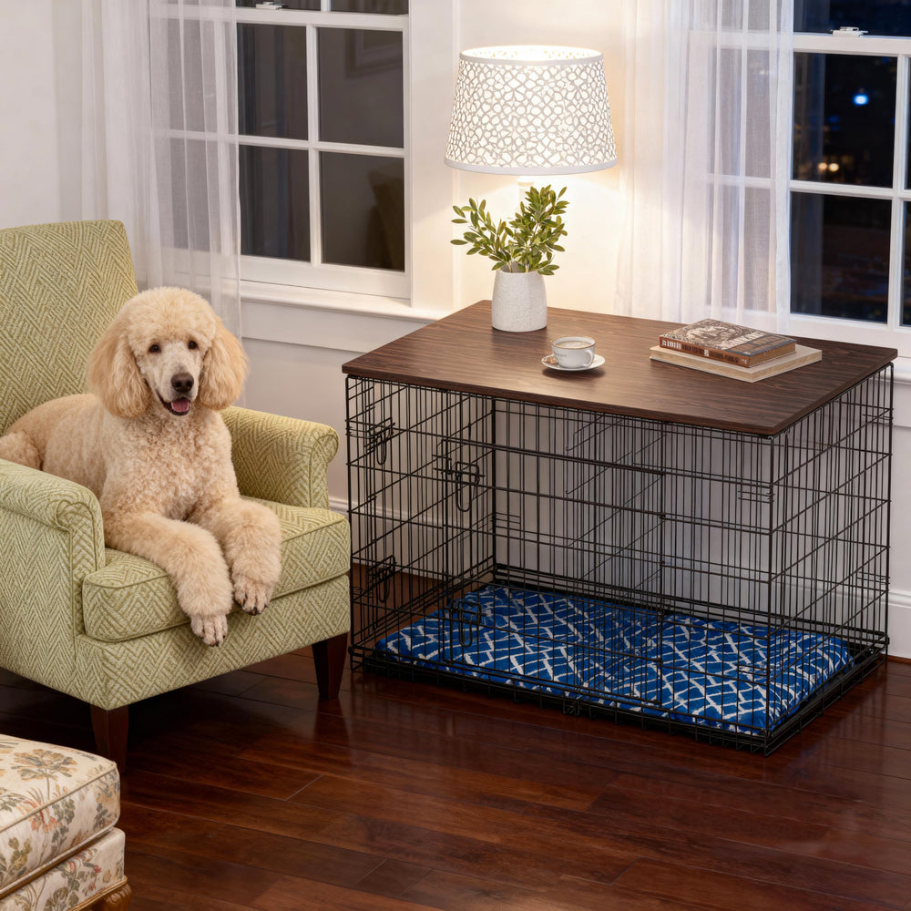 Piskyet dog crate topper walnut in sizes 24 to 48 inches for varied crates