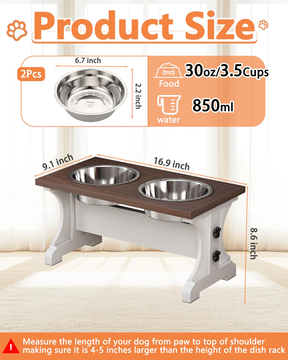 Piskyet stainless steel bowls in a wooden stand highlight durable, food-grade feeding.