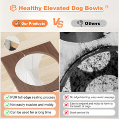 Piskyet wooden dog bowl stand detail focusing on waterproof finish and sturdy frame