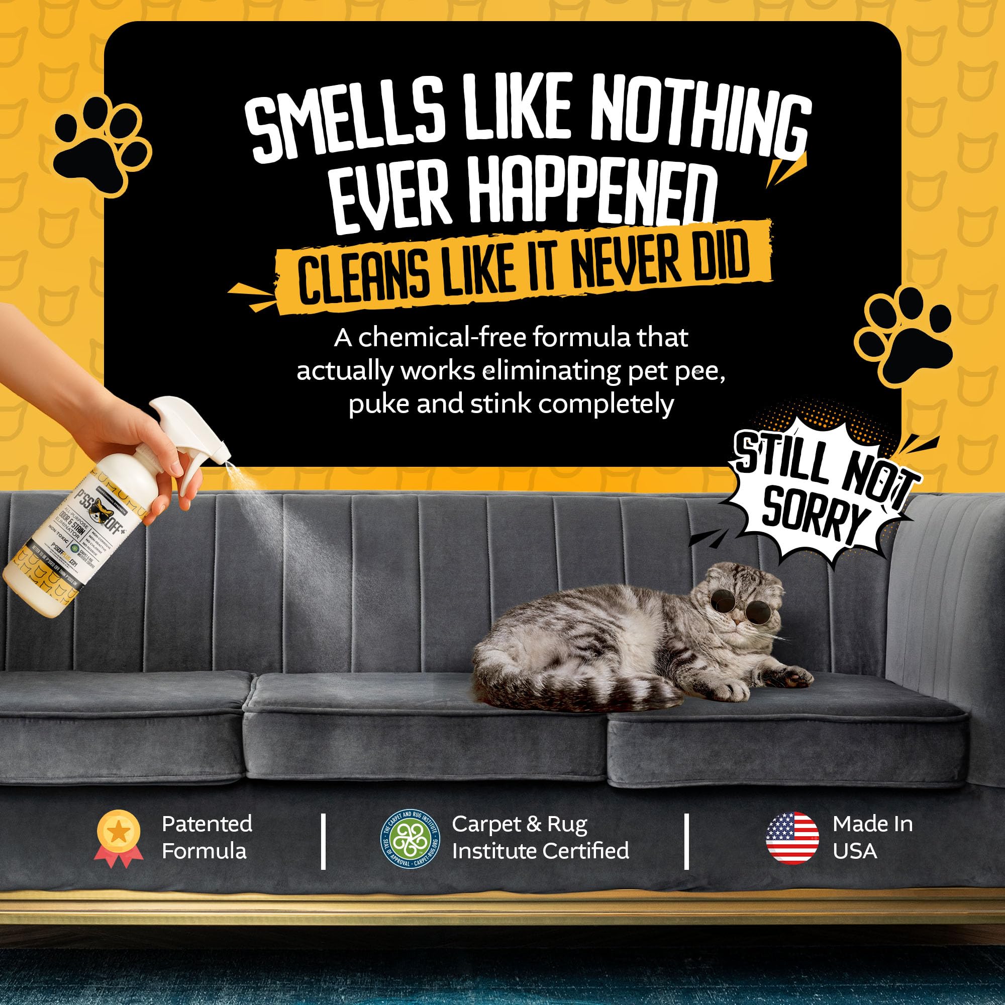 Piss Off Plus cat pee odor remover on carpet delivers fresh air.