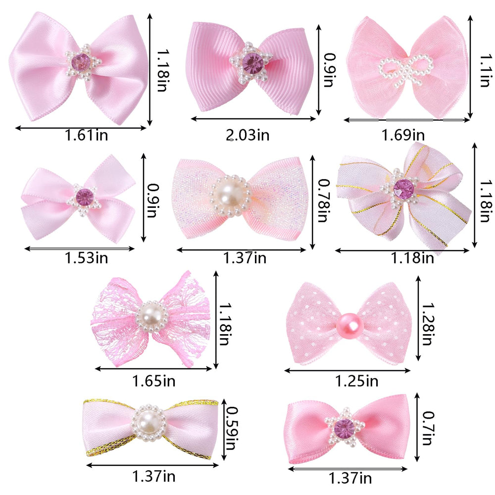 Pistha pink dog bows with pearls and mesh for special occasions
