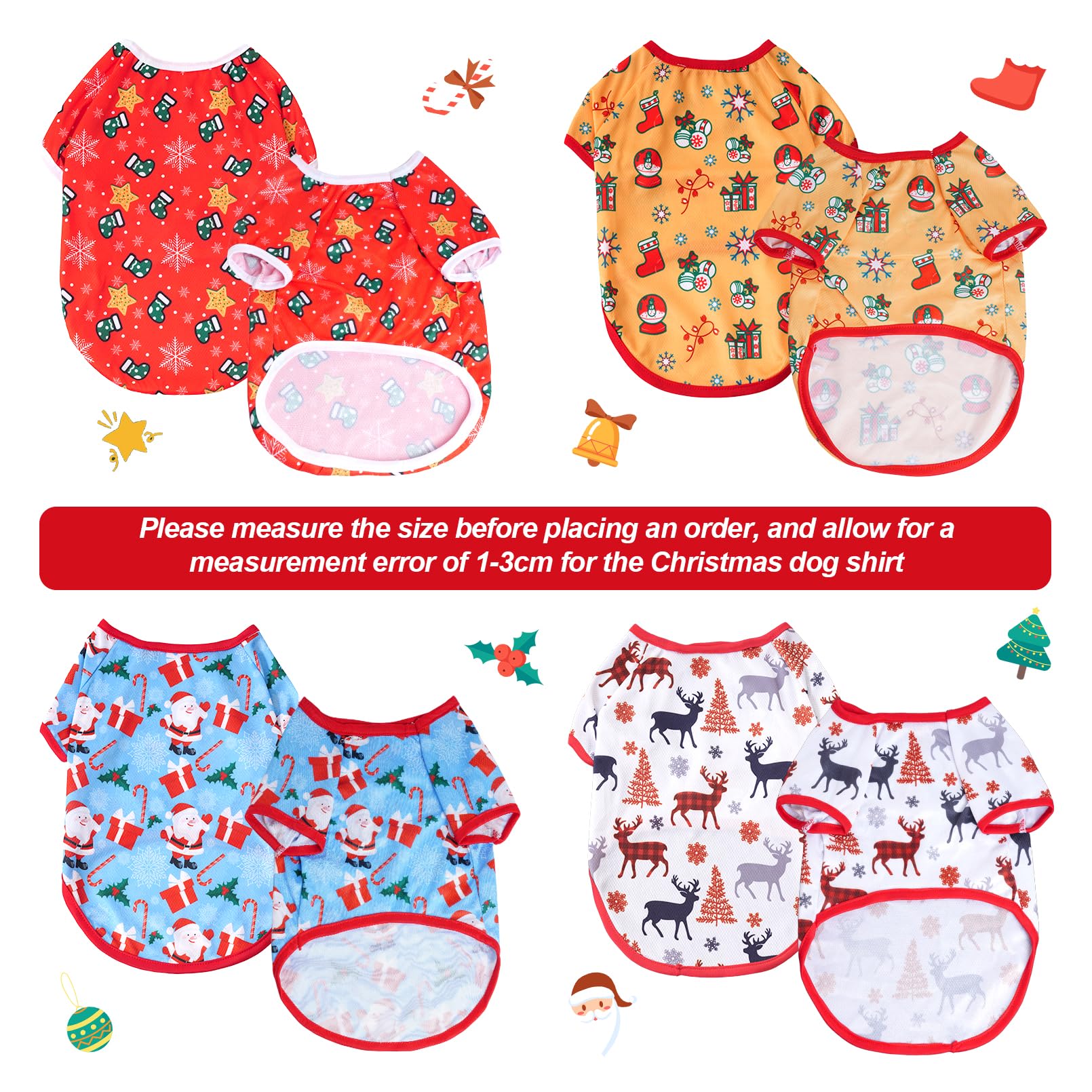 Pistha Christmas dog shirt with reindeer and tree pattern for cute poses.