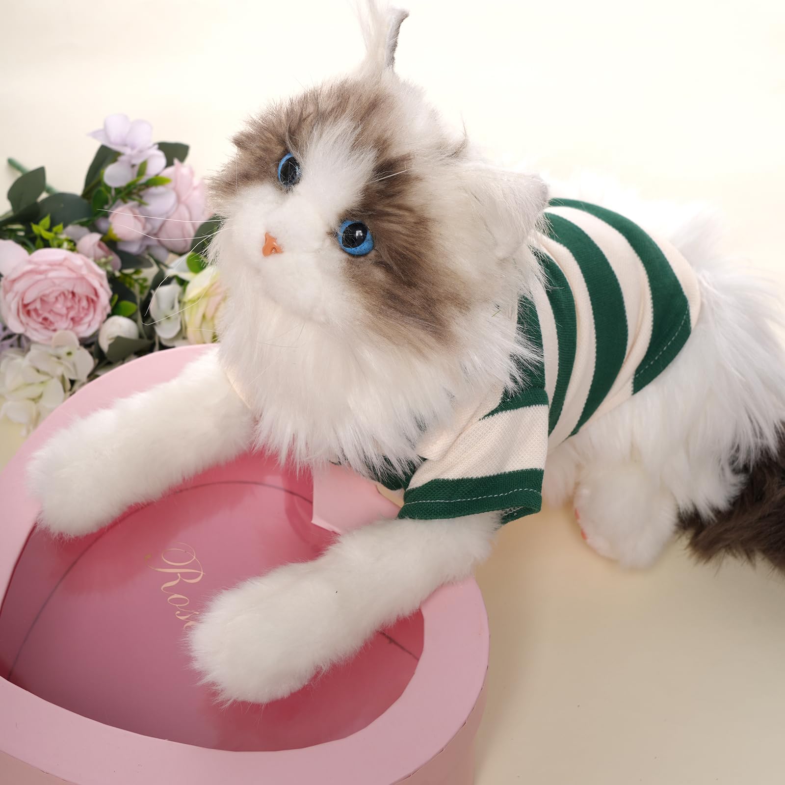 Pistha dog shirt polo striped green white care shot highlights machine-washable lightweight fabric