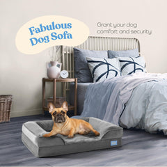 Pitpet orthopedic sofa dog bed side view emphasizes neck and back support