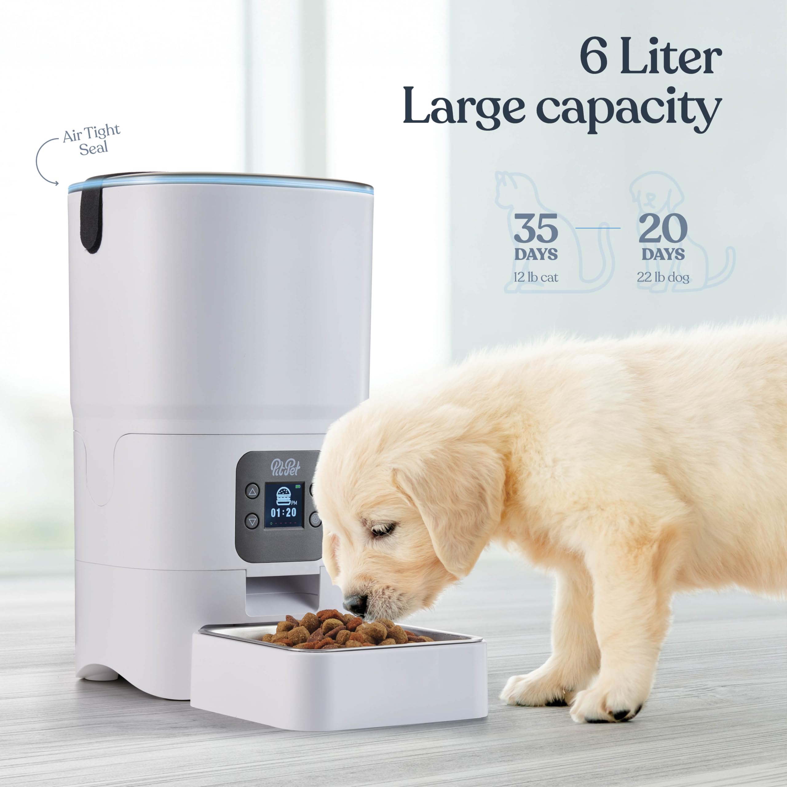 Pitpet Smart Automatic Cat Feeder LCD screen display aids simple setup and programming