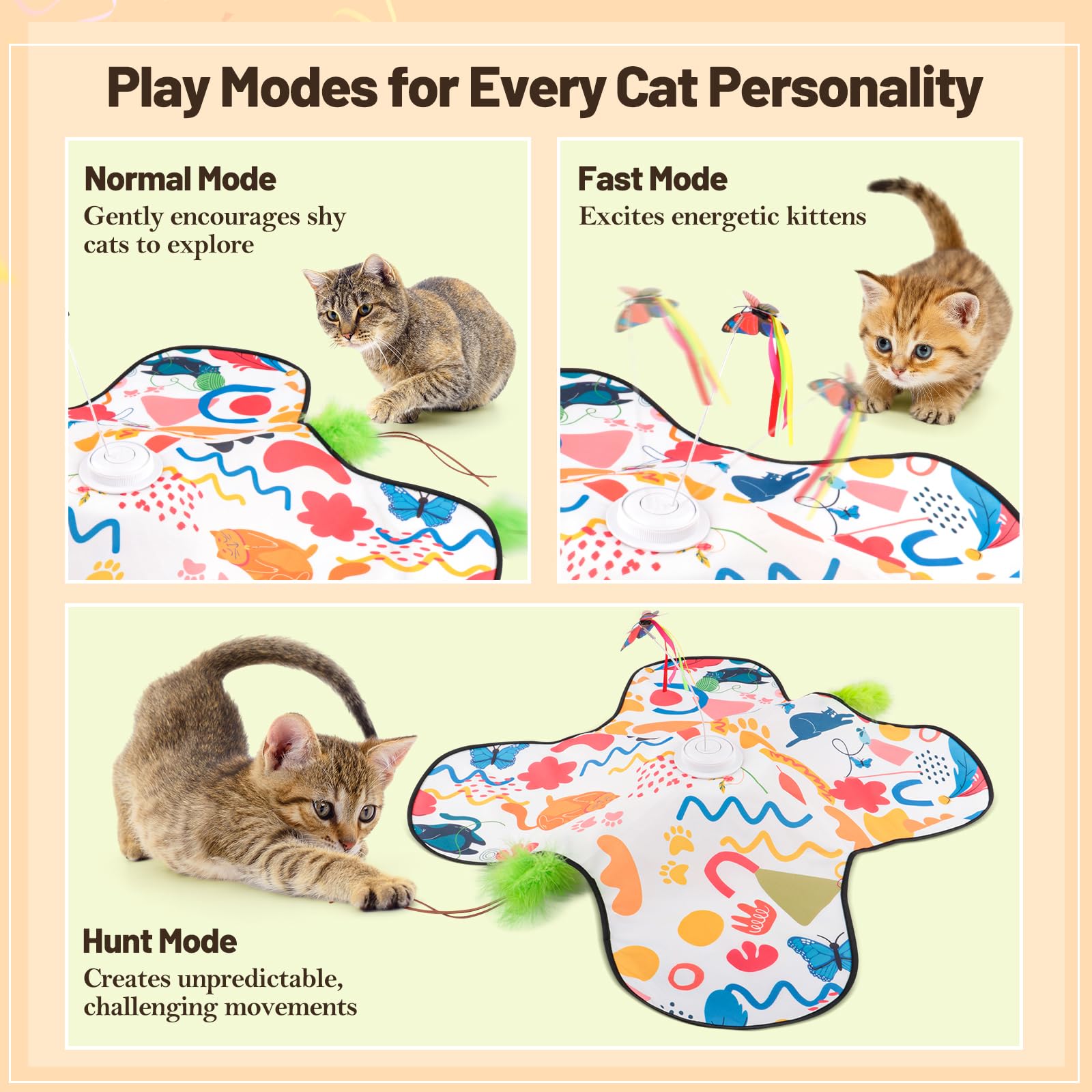 Pitycbo interactive cat toys moving butterfly stimulates instinctual pounce and exploration.