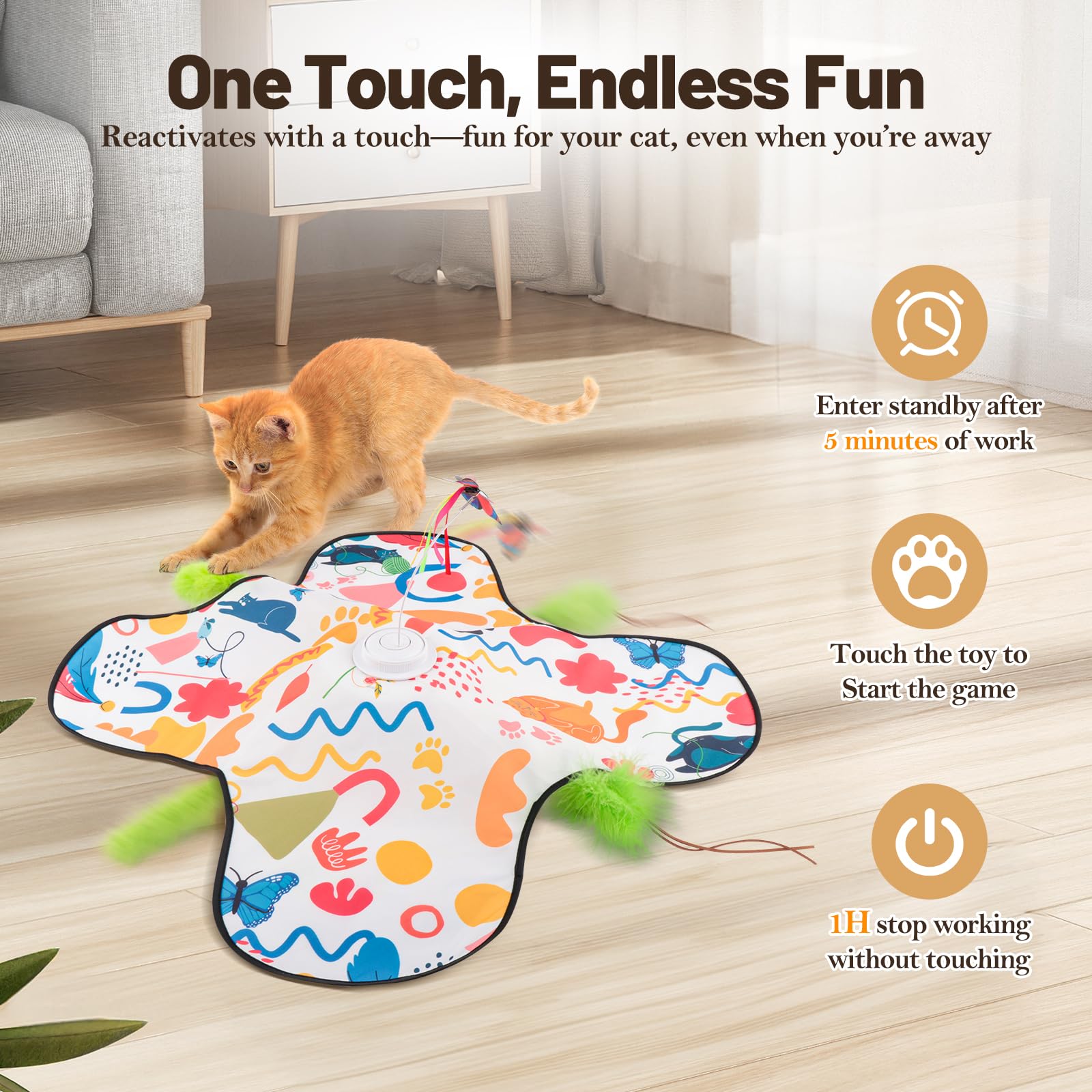 Pitycbo interactive cat toys triple suction base keeps the toy in place during vigorous play.