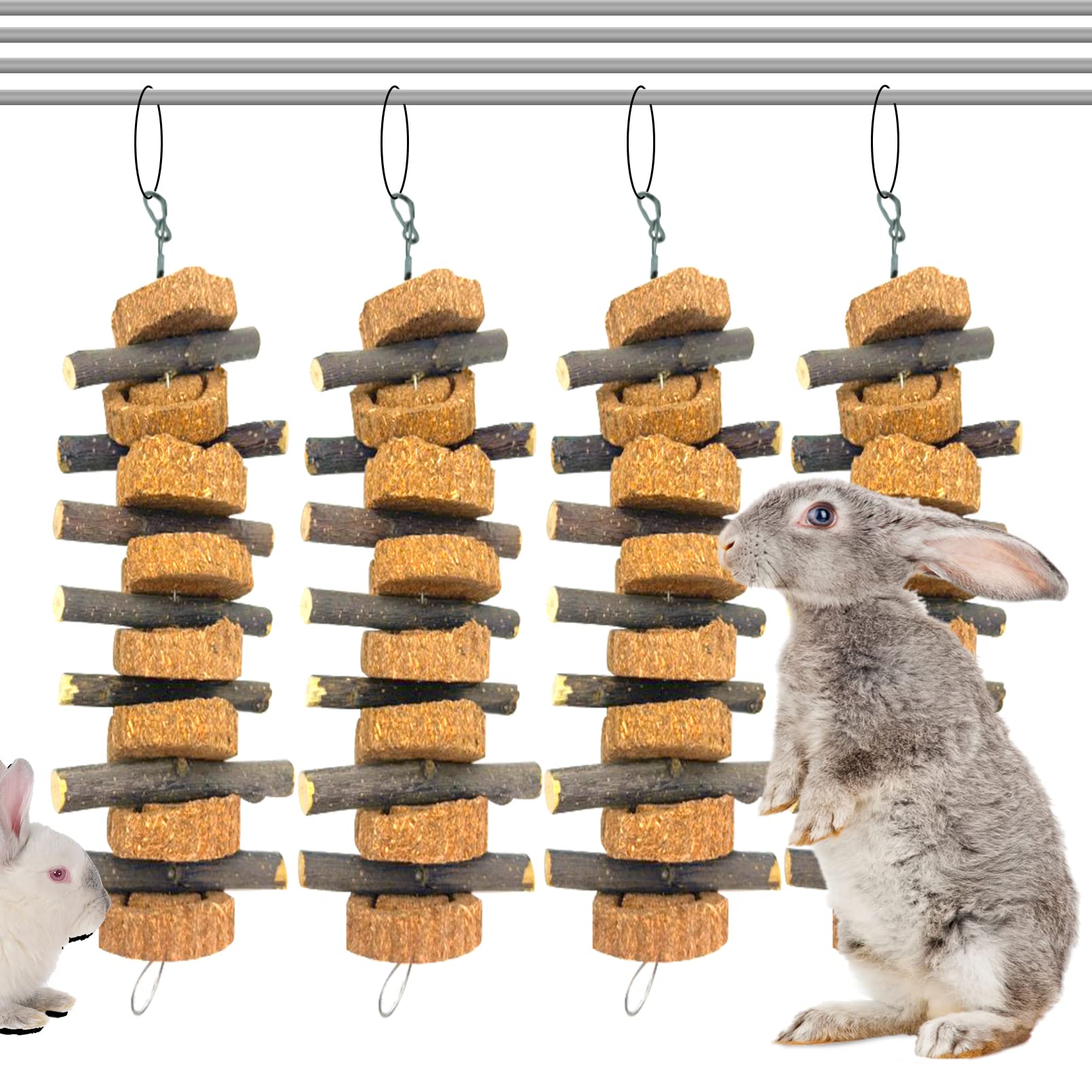 PINVNBY rabbit chew toy hanging with apple sticks supports dental health and interactive play.