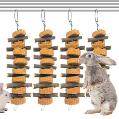 PINVNBY rabbit chew toy hanging with apple sticks supports dental health and interactive play.
