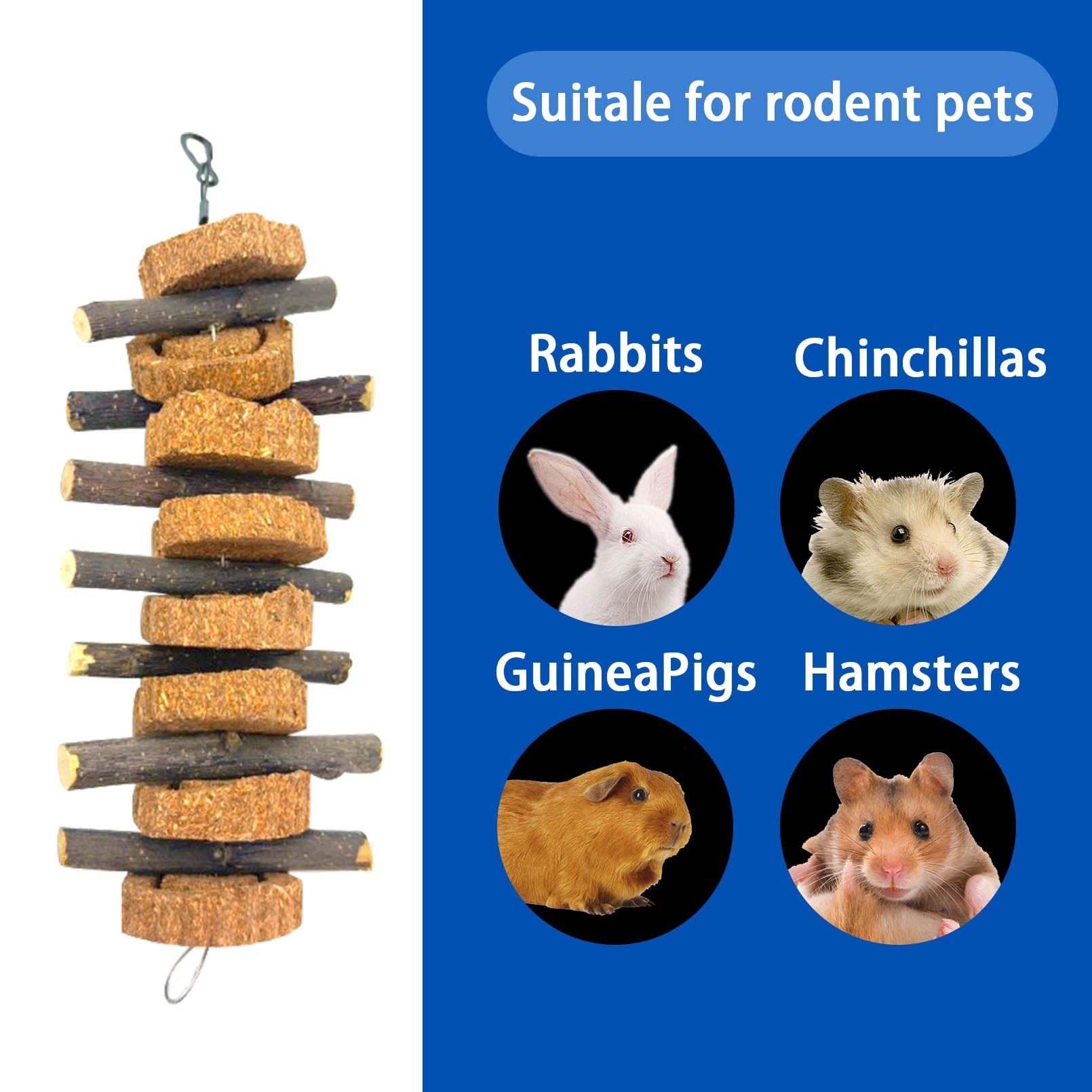 PINVNBY bite-resistant natural wood chews suit rabbits and chinchillas.