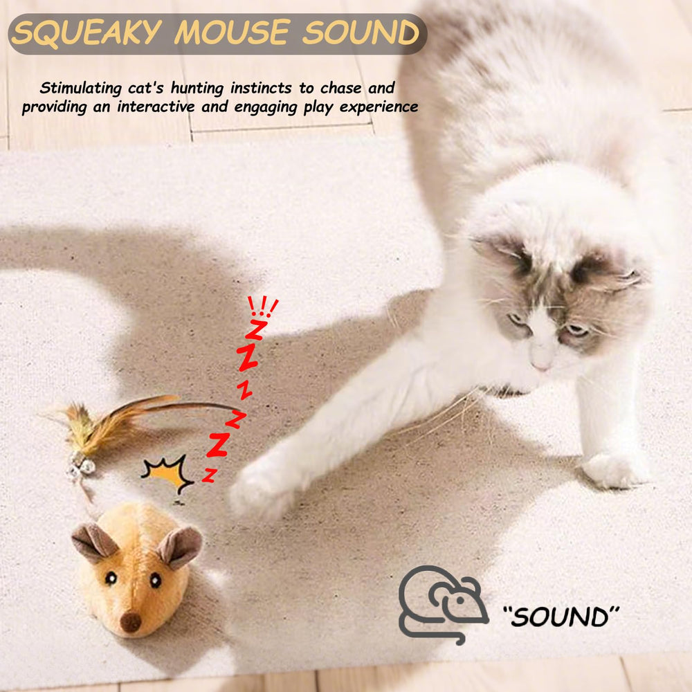 Pixibond mouse toy squeak sound with feather and bell excites hunting instincts during play.
