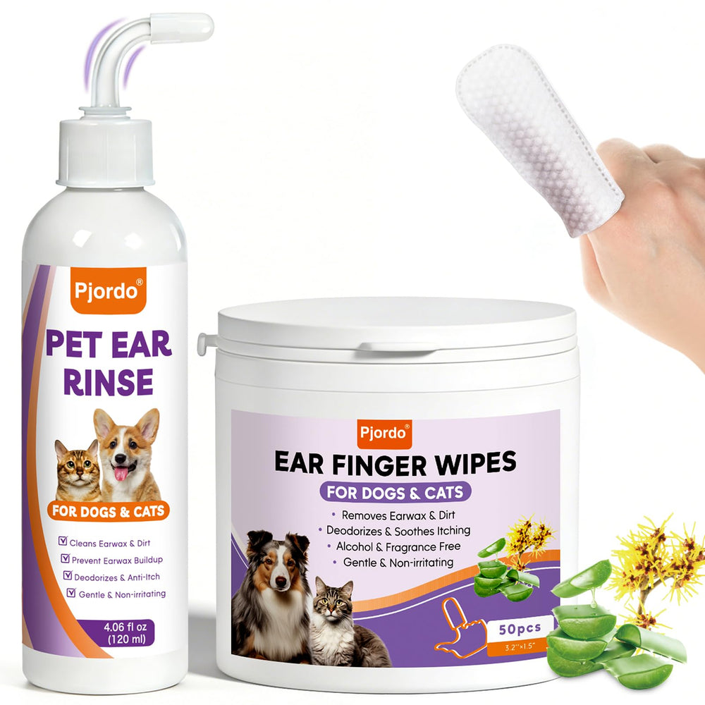 Pjordo dog ear cleaner kit package for at-home gentle ear hygiene.
