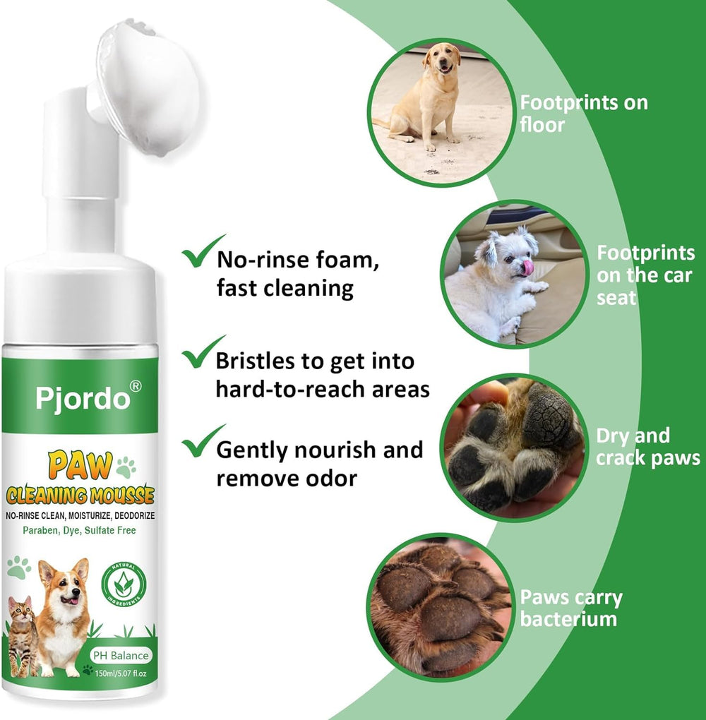 Pjordo dog paw balm application moisturizes and protects paw pads.