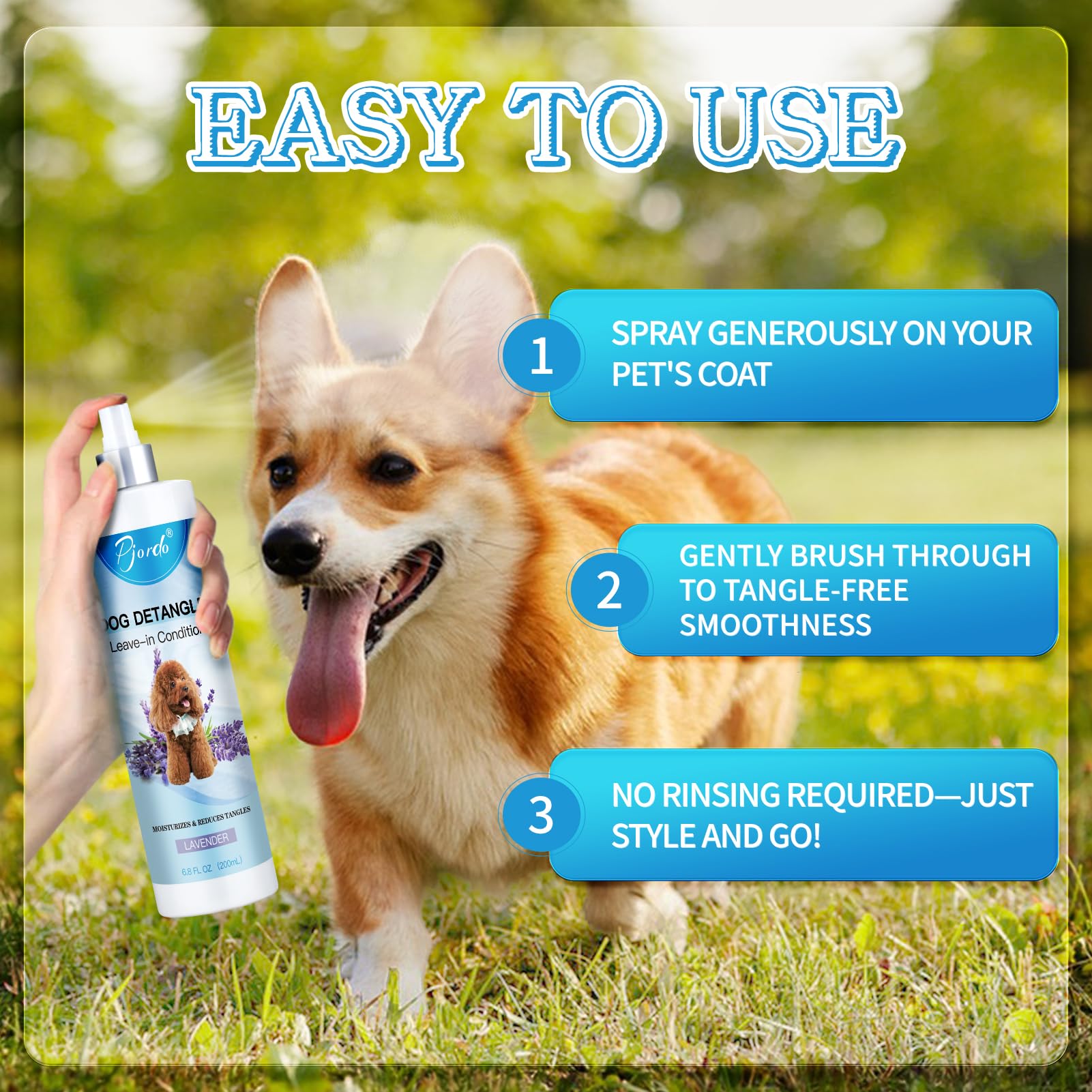 Pjordo leave in conditioner application on dog fur