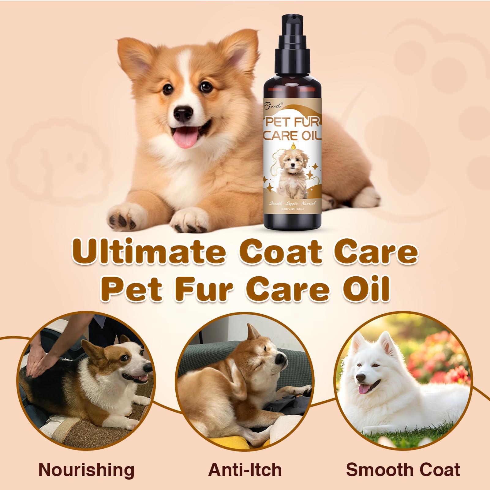 Pjordo Pet Fur Care Oil applied to a dog coat demonstrates detangling action.
