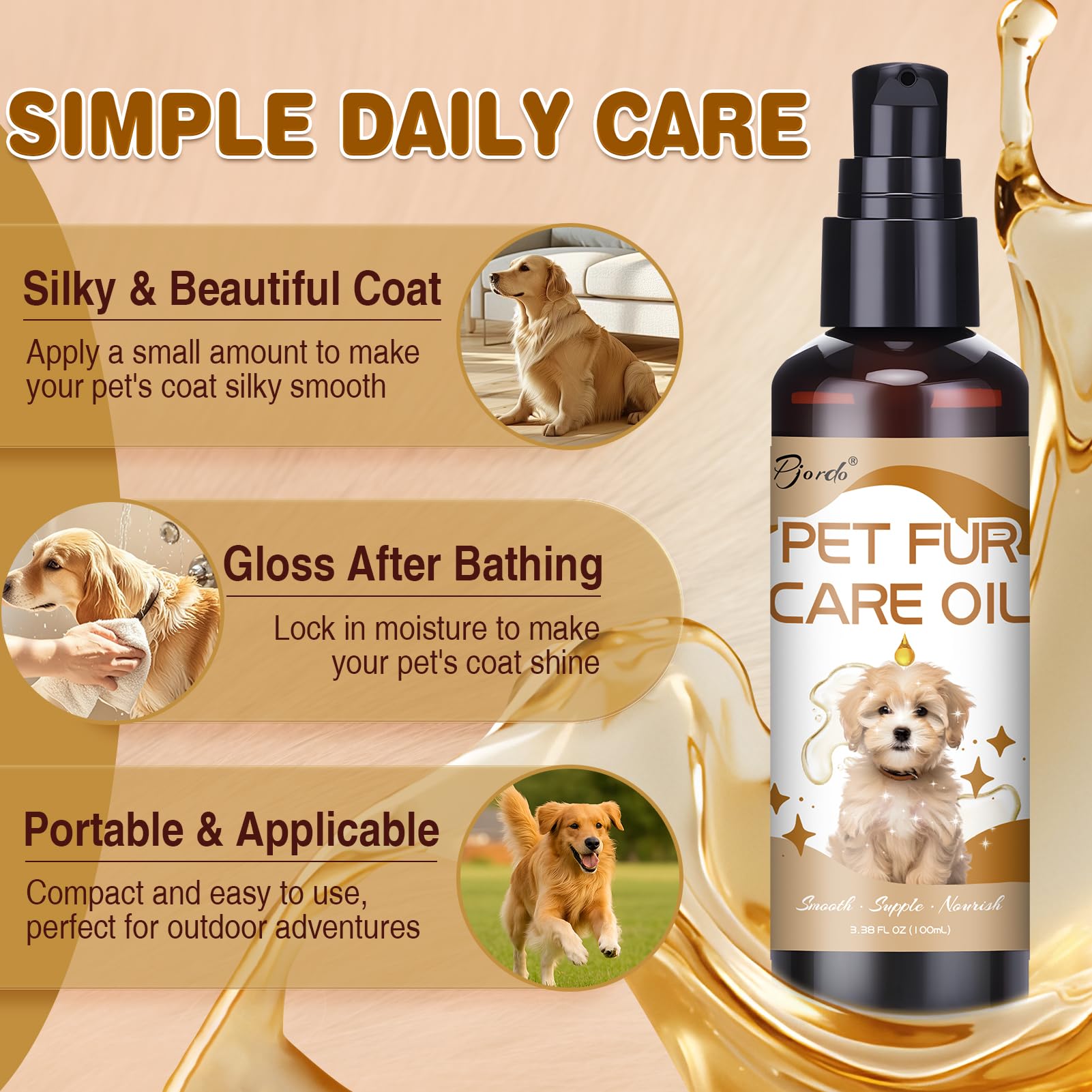 Pjordo Pet Fur Care Oil deodorizing scent keeps pets feeling fresh.